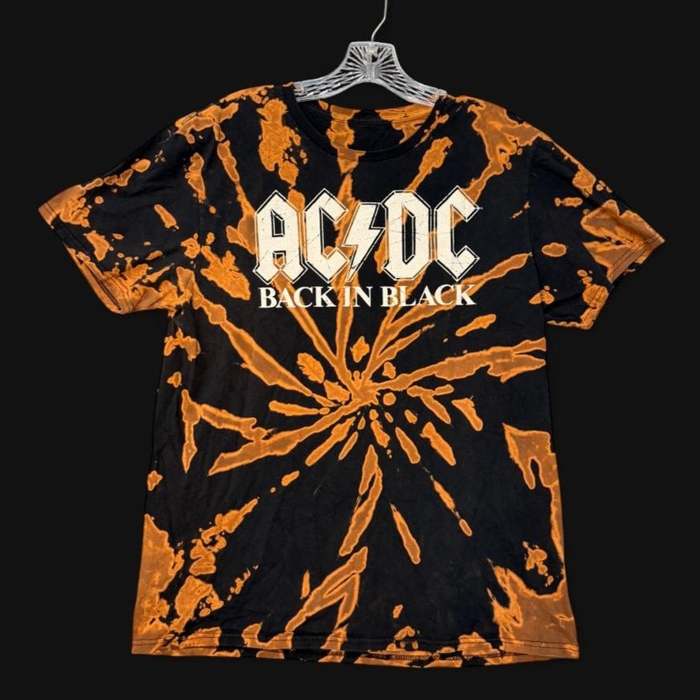 Vintage Style AC/DC Back in Black Bleach Dye Spiral T-Shirt | Size Medium